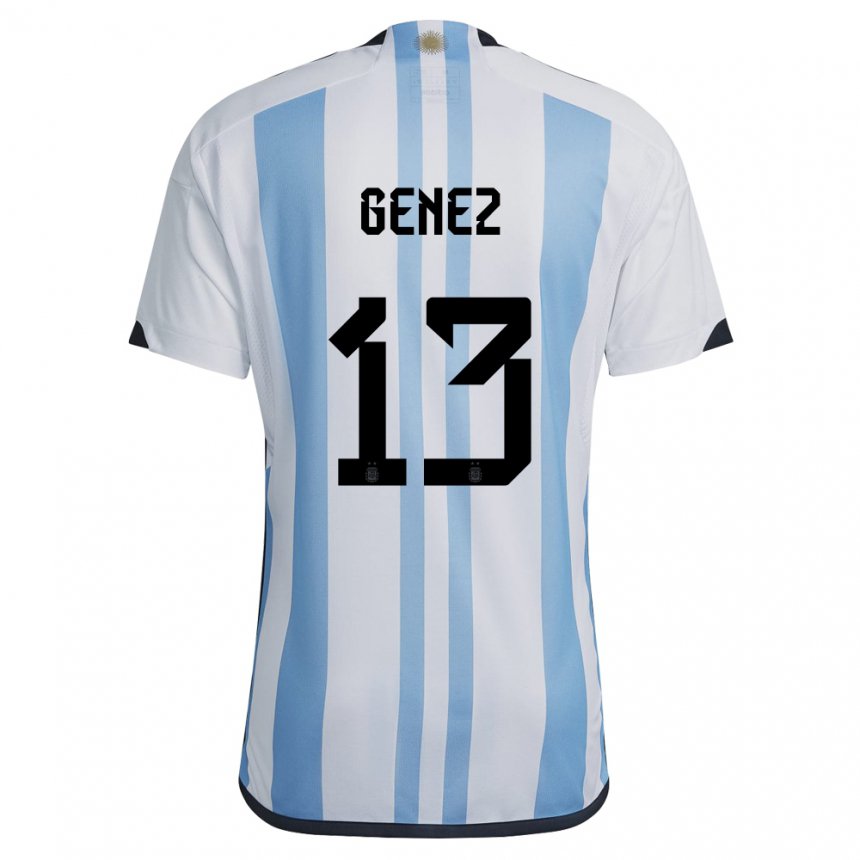 Herren Argentinische Nahuel Genez #13 Weiß Himmelblau Heimtrikot Trikot 22-24 T-shirt Belgien