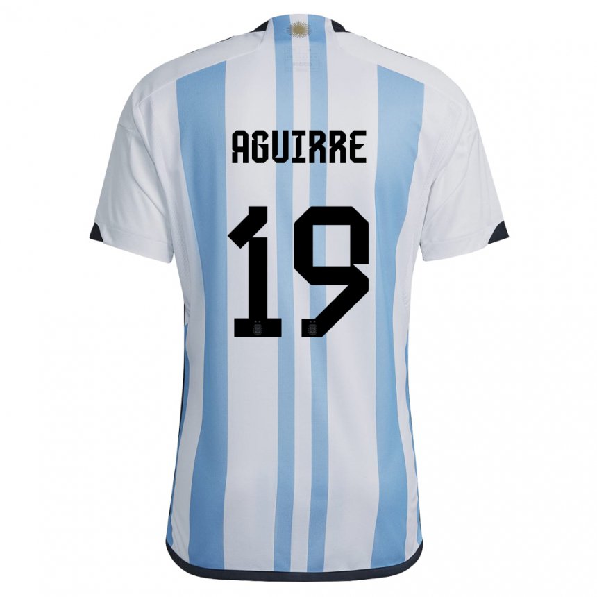 Herren Argentinische Brian Aguirre #19 Weiß Himmelblau Heimtrikot Trikot 22-24 T-shirt Belgien