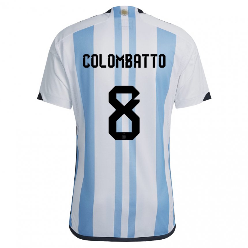 Herren Argentinische Santiago Colombatto #8 Weiß Himmelblau Heimtrikot Trikot 22-24 T-shirt Belgien