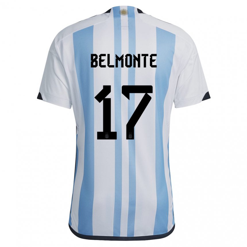 Herren Argentinische Tomas Belmonte #17 Weiß Himmelblau Heimtrikot Trikot 22-24 T-shirt Belgien