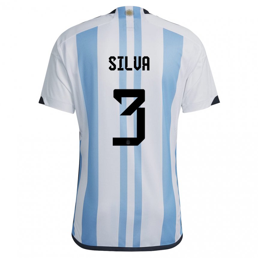 Herren Argentinische Tomas Silva #3 Weiß Himmelblau Heimtrikot Trikot 22-24 T-shirt Belgien