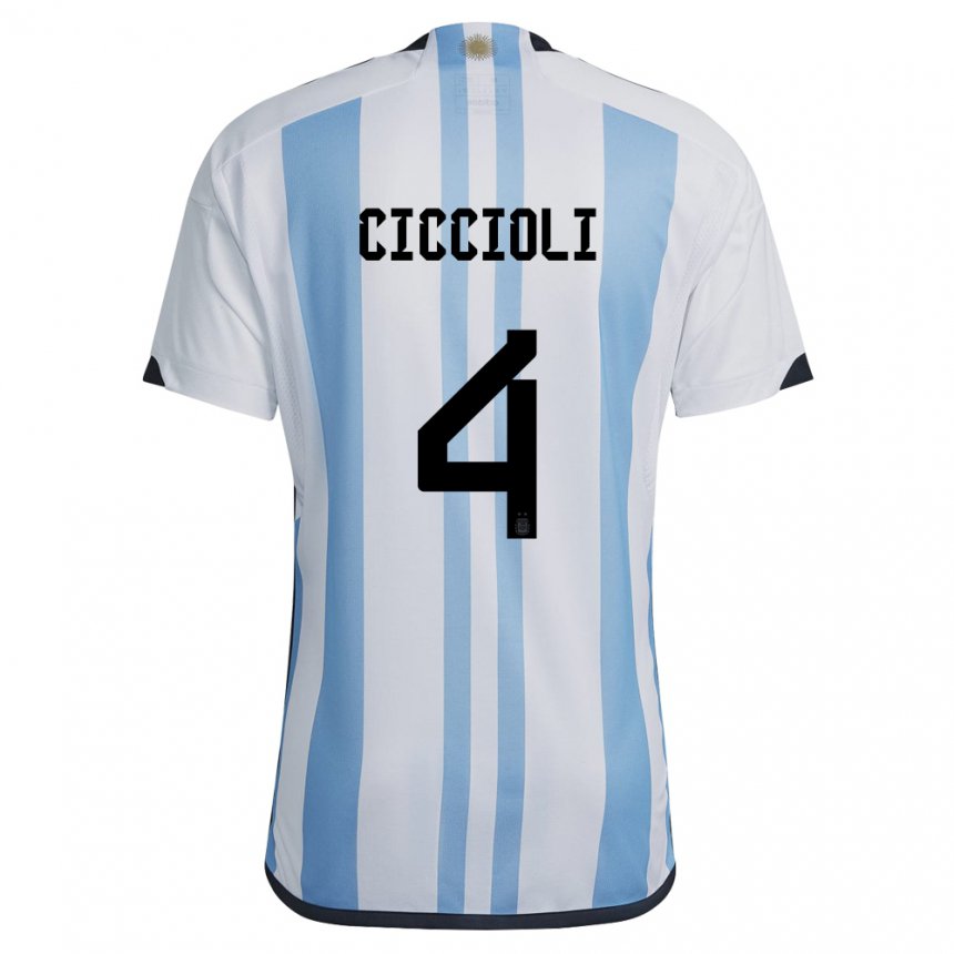 Herren Argentinische Ulises Ciccioli #4 Weiß Himmelblau Heimtrikot Trikot 22-24 T-shirt Belgien