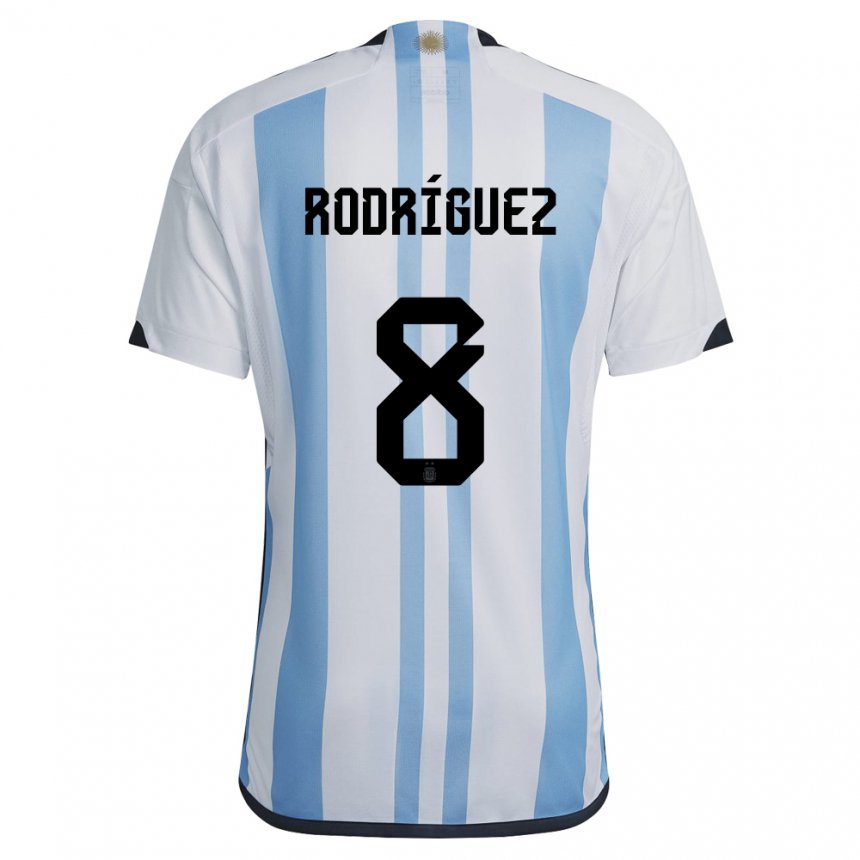 Herren Argentinische Agustin Rodriguez #8 Weiß Himmelblau Heimtrikot Trikot 22-24 T-shirt Belgien