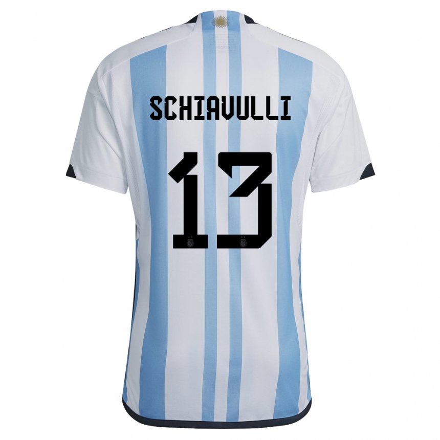 Herren Argentinische Thiago Schiavulli #13 Weiß Himmelblau Heimtrikot Trikot 22-24 T-shirt Belgien
