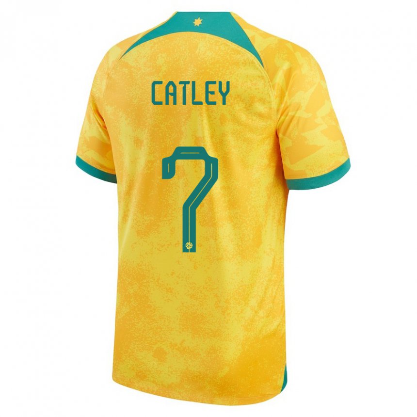 Herren Australische Stephanie Catley #7 Gold Heimtrikot Trikot 22-24 T-shirt Belgien