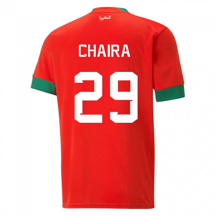 Homme Maillot Maroc Ilyas Chaira #29 Rouge Tenues Domicile 22-24 T-shirt Belgique