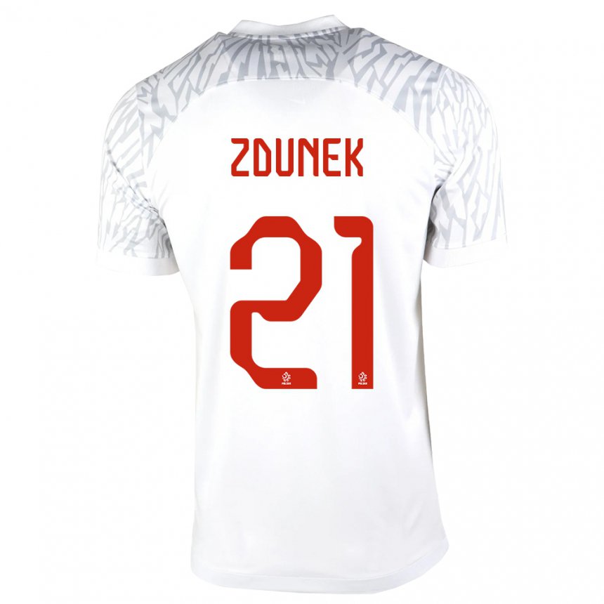 Herren Polnische Emilia Zdunek #21 Weiß Heimtrikot Trikot 22-24 T-shirt Belgien