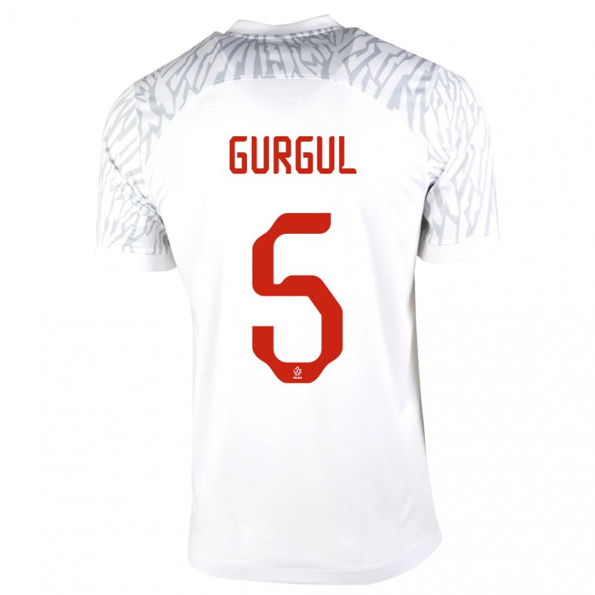 Homme Maillot Pologne Michal Gurgul #5 Blanc Tenues Domicile 22-24 T-shirt Belgique
