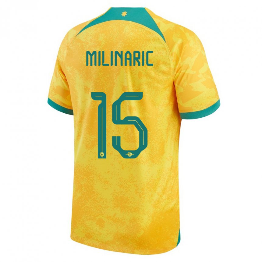 Herren Australische Anton Milinaric #15 Gold Heimtrikot Trikot 22-24 T-shirt Belgien