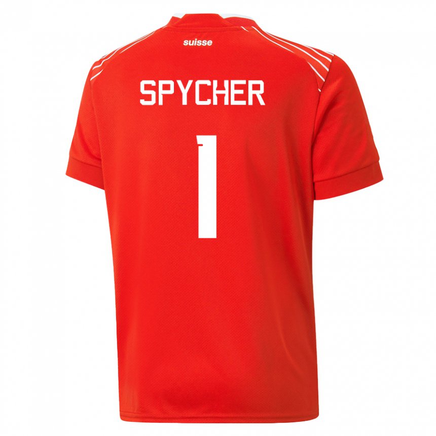 Homme Maillot Suisse Tim Spycher #1 Rouge Tenues Domicile 22-24 T-shirt Belgique