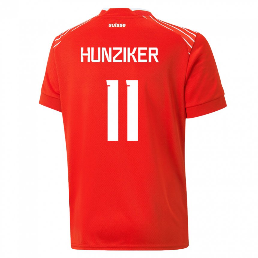 Herren Schweizer Andrin Hunziker #11 Rot Heimtrikot Trikot 22-24 T-shirt Belgien