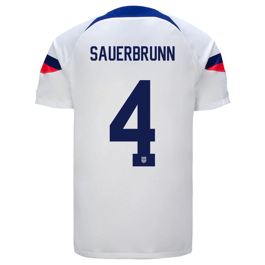 Homme Maillot États-unis Becky Sauerbrunn #4 Blanc Tenues Domicile 22-24 T-shirt Belgique