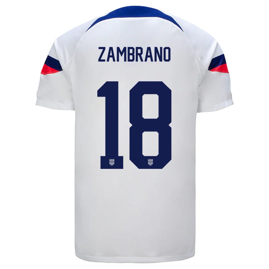 Herren Us-amerikanische Marcos Zambrano #18 Weiß Heimtrikot Trikot 22-24 T-shirt Belgien