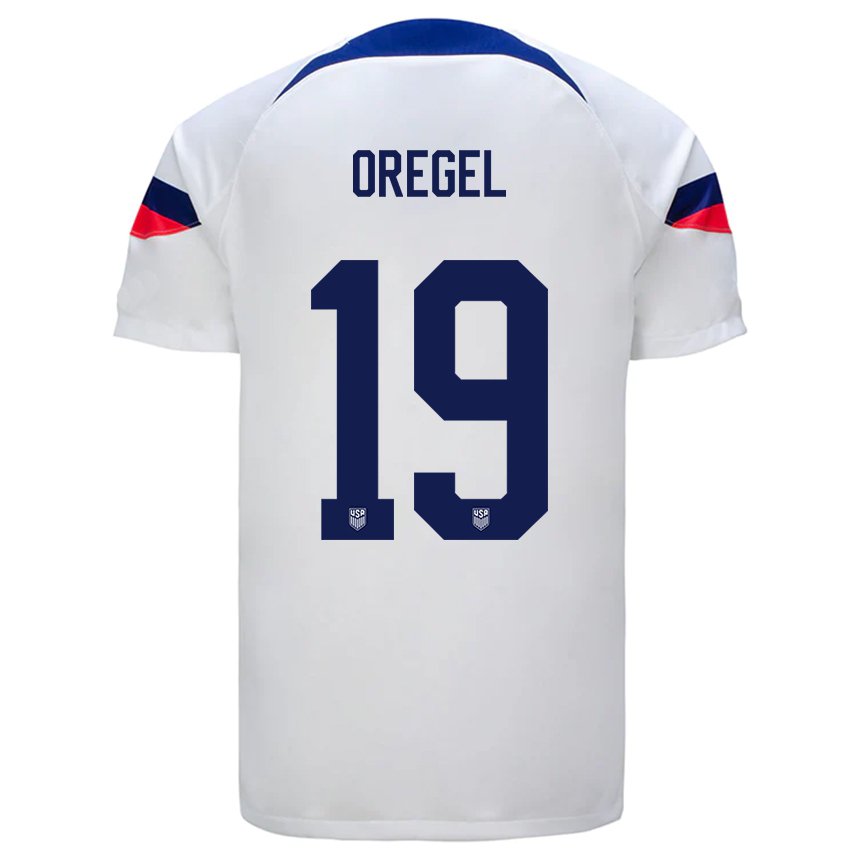 Herren Us-amerikanische Sergio Oregel #19 Weiß Heimtrikot Trikot 22-24 T-shirt Belgien