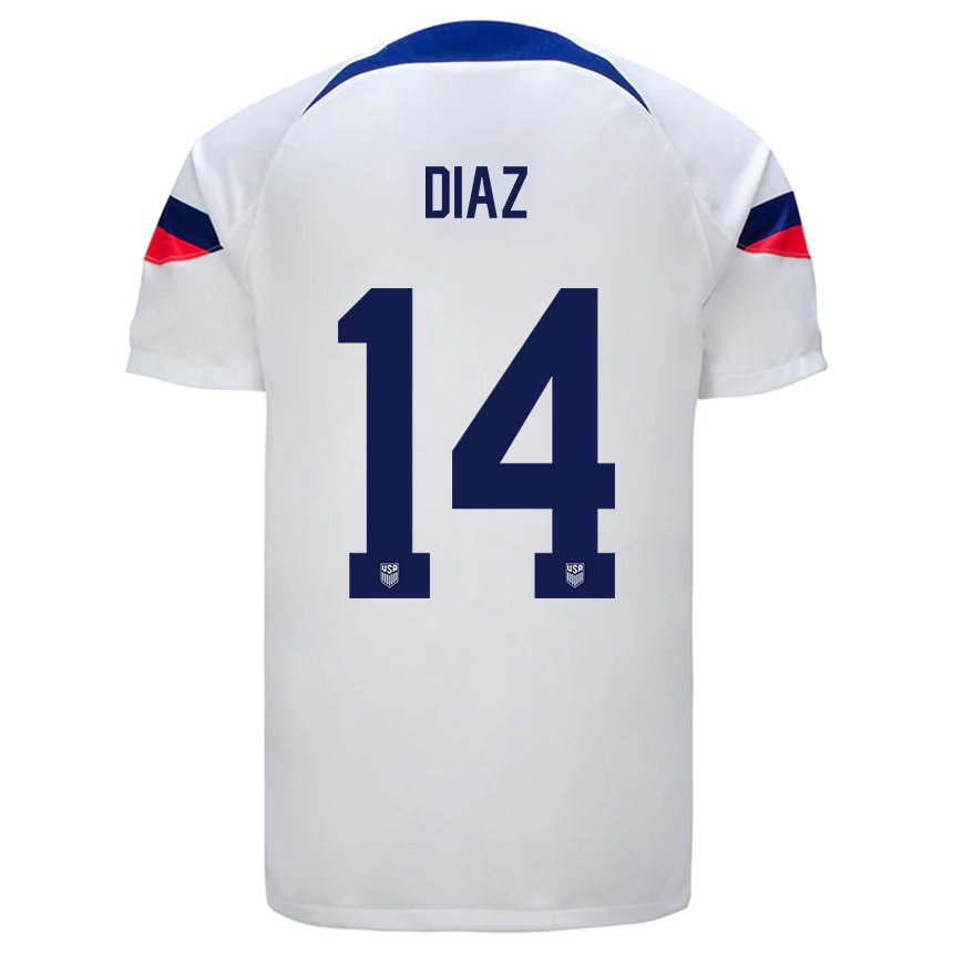 Herren Us-amerikanische Christian Diaz #14 Weiß Heimtrikot Trikot 22-24 T-shirt Belgien