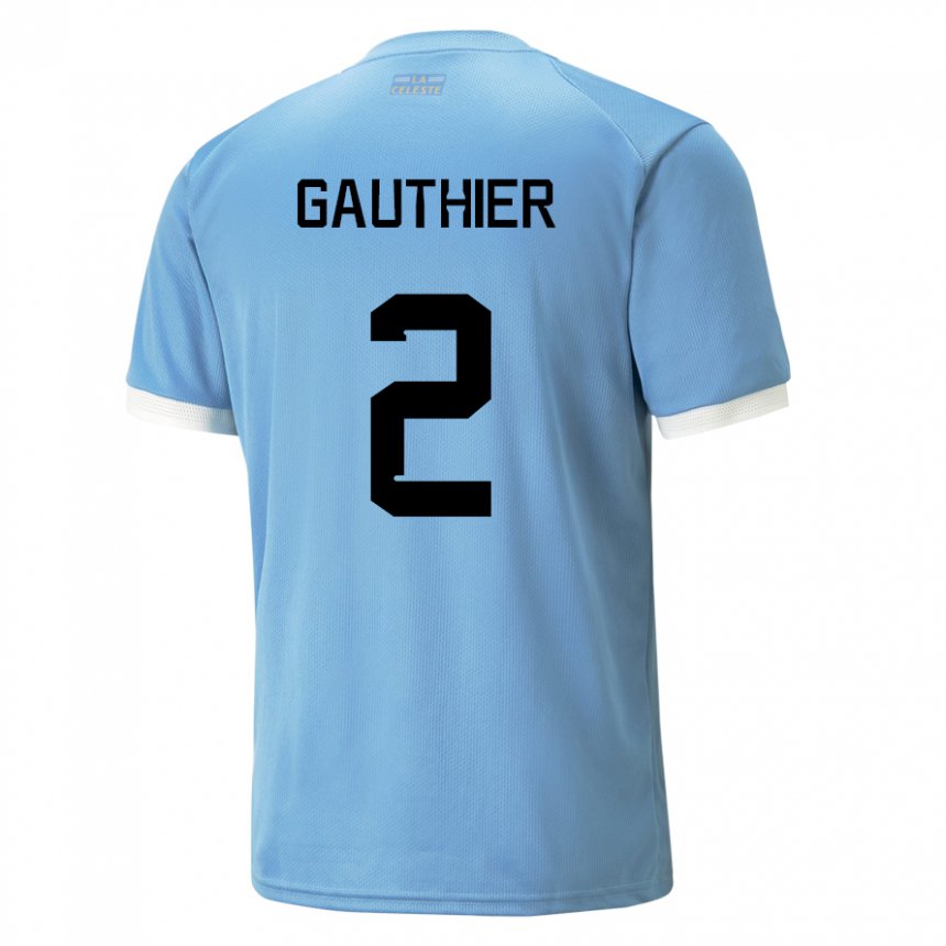 Homme Maillot Uruguay Valentin Gauthier #2 Bleu Tenues Domicile 22-24 T-shirt Belgique