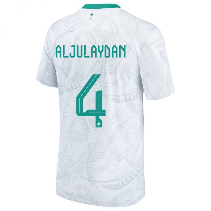 Homme Maillot Arabie Saoudite Ahmed Aljulaydan #4 Blanc Tenues Domicile 22-24 T-shirt Belgique
