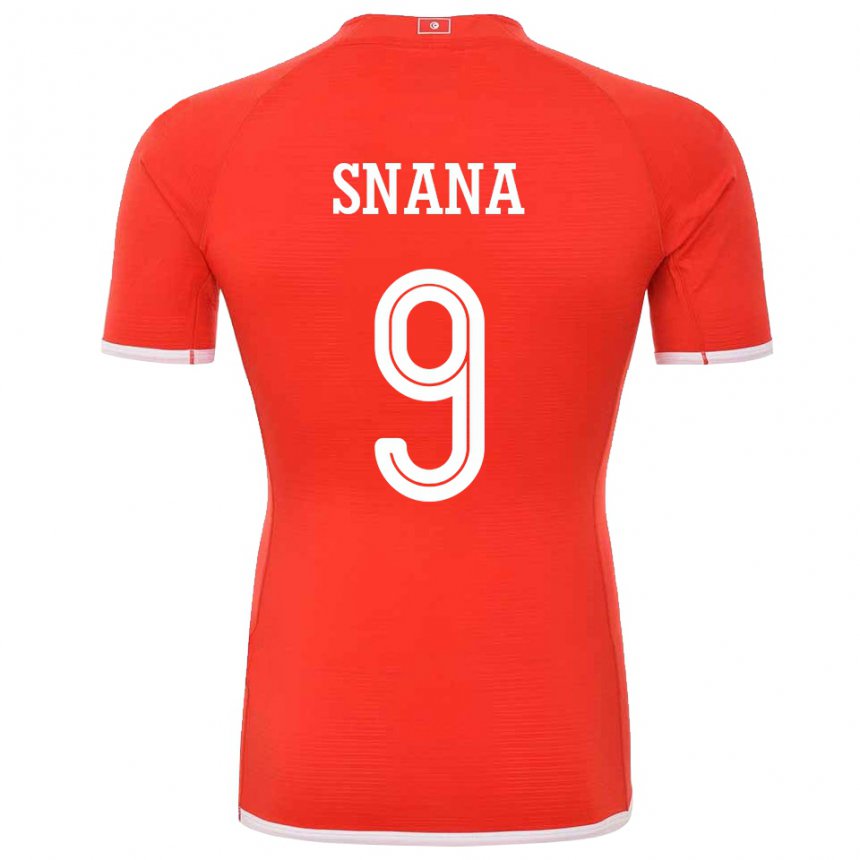 Homme Maillot Tunisie Youssef Snana #9 Rouge Tenues Domicile 22-24 T-shirt Belgique
