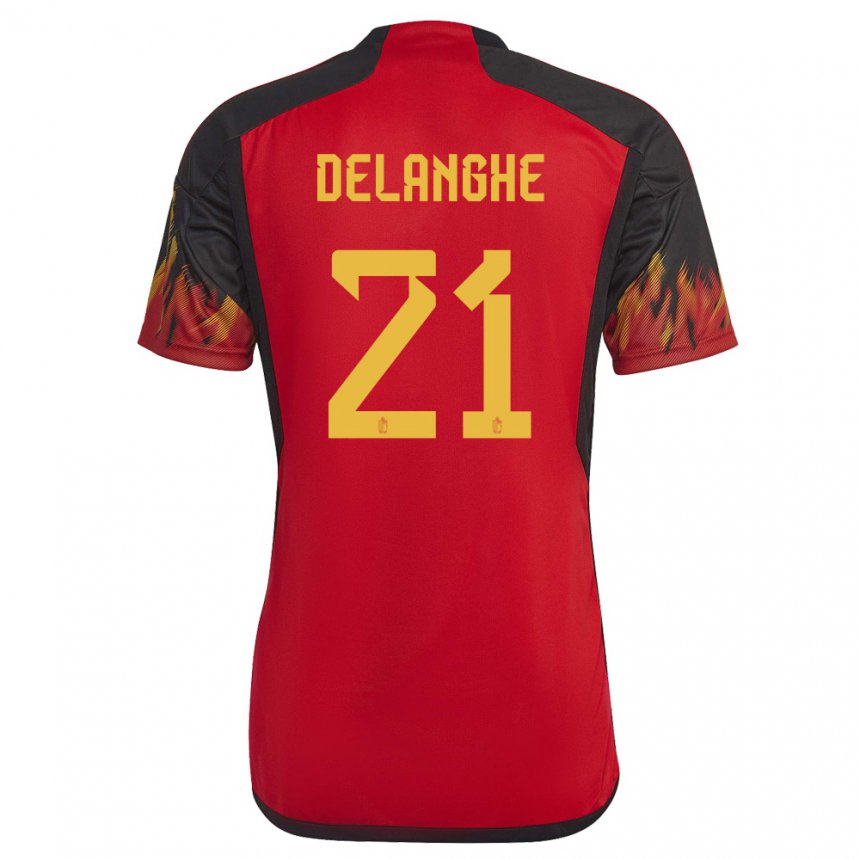 Herren Belgische Maxime Delanghe #21 Rot Heimtrikot Trikot 22-24 T-shirt Belgien