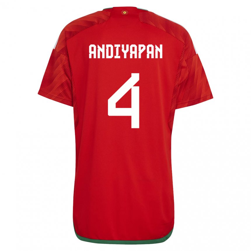 Homme Maillot Pays De Galles William Andiyapan #4 Rouge Tenues Domicile 22-24 T-shirt Belgique