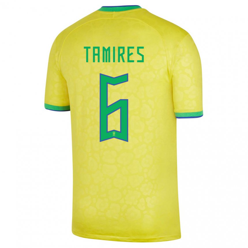 Homme Maillot Brésil Tamires #6 Jaune Tenues Domicile 22-24 T-shirt Belgique