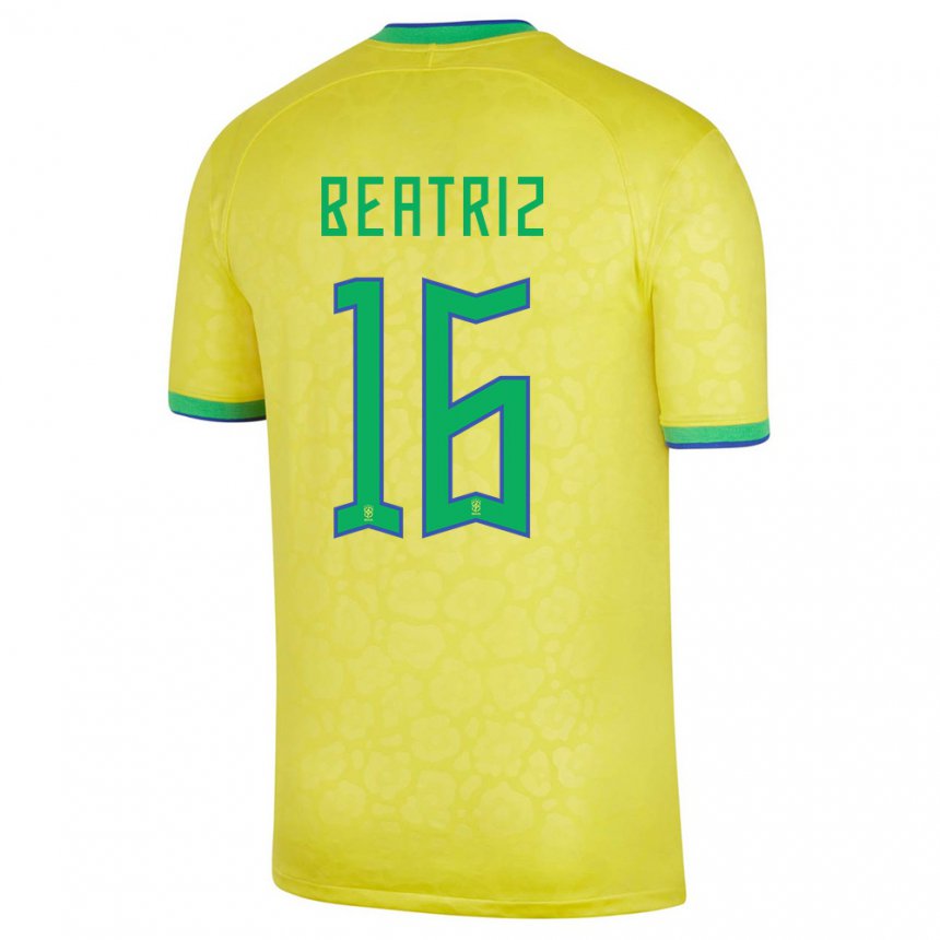 Homme Maillot Brésil Beatriz #16 Jaune Tenues Domicile 22-24 T-shirt Belgique