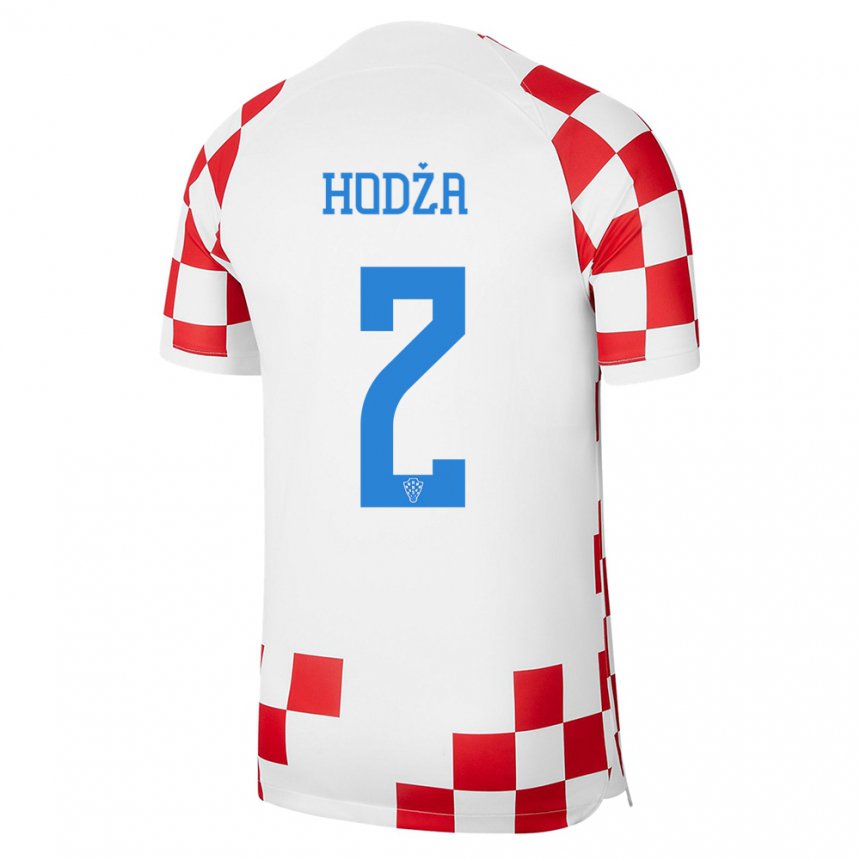 Herren Kroatische Veldin Hodza #2 Rot-weiss Heimtrikot Trikot 22-24 T-shirt Belgien