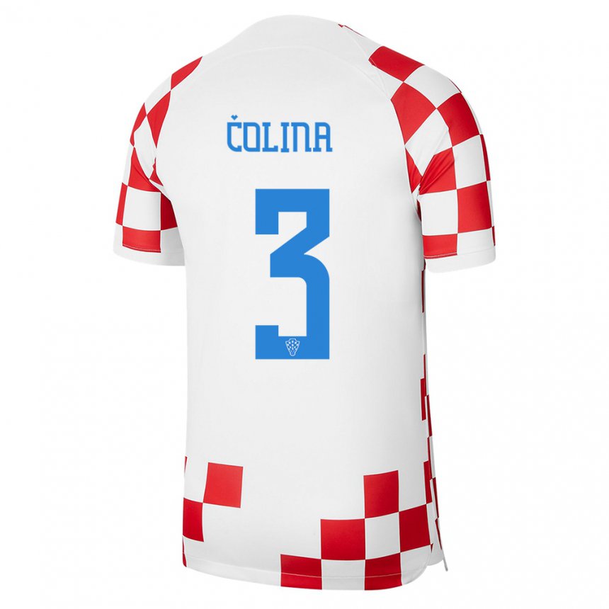 Herren Kroatische David Colina #3 Rot-weiss Heimtrikot Trikot 22-24 T-shirt Belgien