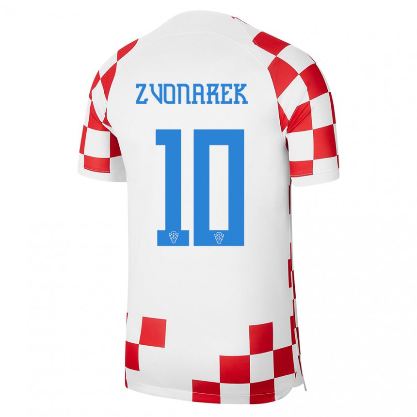 Herren Kroatische Lovro Zvonarek #10 Rot-weiss Heimtrikot Trikot 22-24 T-shirt Belgien