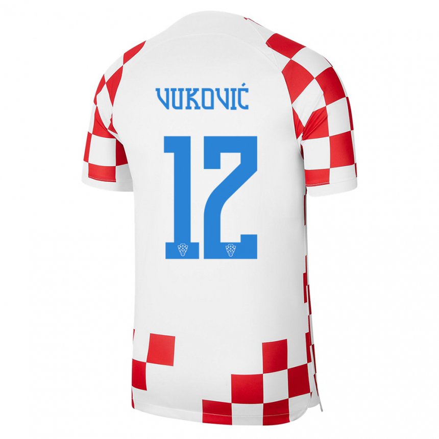 Herren Kroatische Ante Vukovic #12 Rot-weiss Heimtrikot Trikot 22-24 T-shirt Belgien