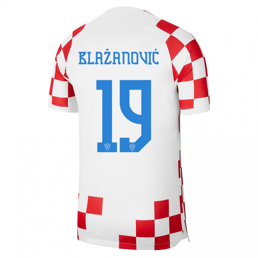 Homme Maillot Croatie Antonio Blazanovic #19 Rouge Blanc Tenues Domicile 22-24 T-shirt Belgique
