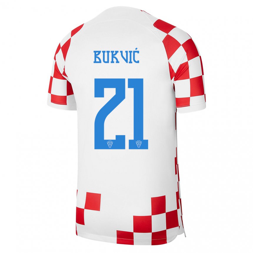 Herren Kroatische Domagoj Bukvic #21 Rot-weiss Heimtrikot Trikot 22-24 T-shirt Belgien