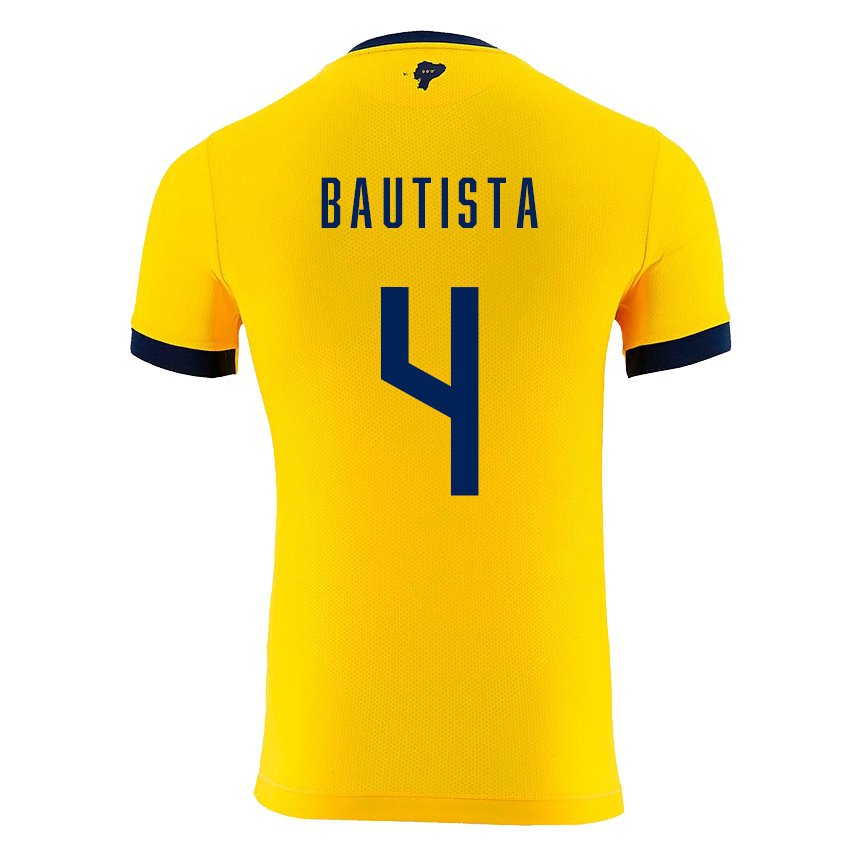Herren Ecuadorianische Davis Bautista #4 Gelb Heimtrikot Trikot 22-24 T-shirt Belgien