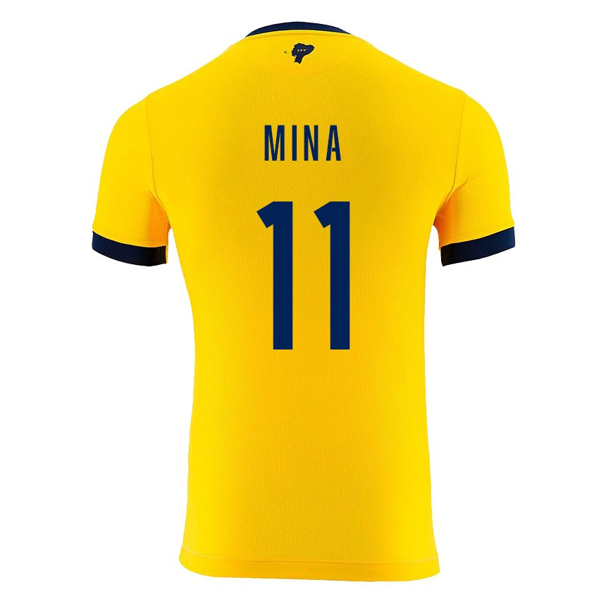Herren Ecuadorianische Ariel Mina #11 Gelb Heimtrikot Trikot 22-24 T-shirt Belgien