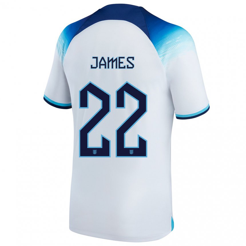 Herren Englische Lauren James #22 Weiß Blau Heimtrikot Trikot 22-24 T-shirt Belgien