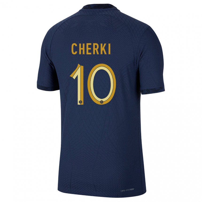 Herren Französische Rayan Cherki #10 Marineblau Heimtrikot Trikot 22-24 T-shirt Belgien