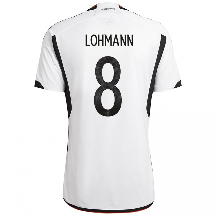 Herren Deutsche Sydney Lohmann #8 Weiß Schwarz Heimtrikot Trikot 22-24 T-shirt Belgien