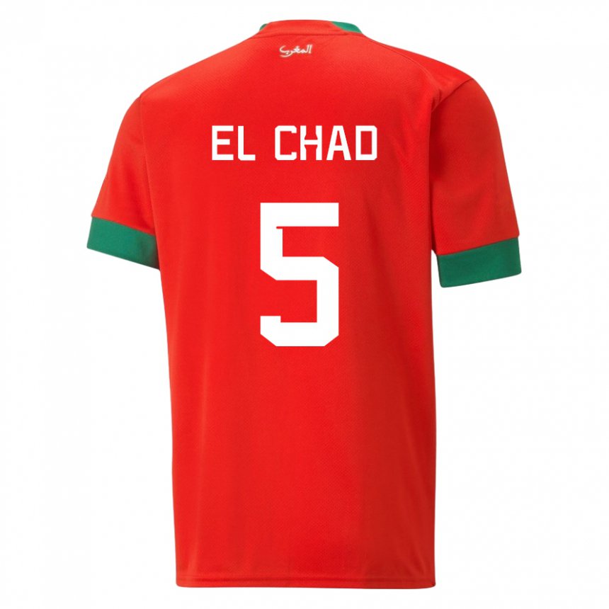 Homme Maillot Maroc Nesryne El Chad #5 Rouge Tenues Domicile 22-24 T-shirt Belgique