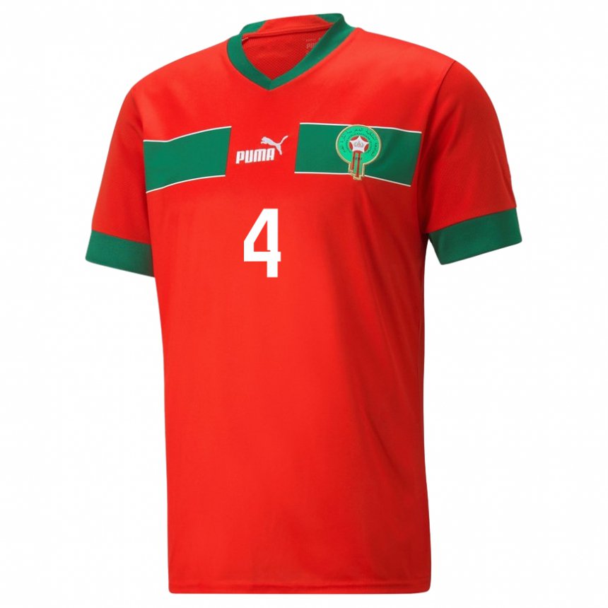 Herren Marokkanische Youssef Aoujdal #4 Rot Heimtrikot Trikot 22-24 T-shirt Belgien