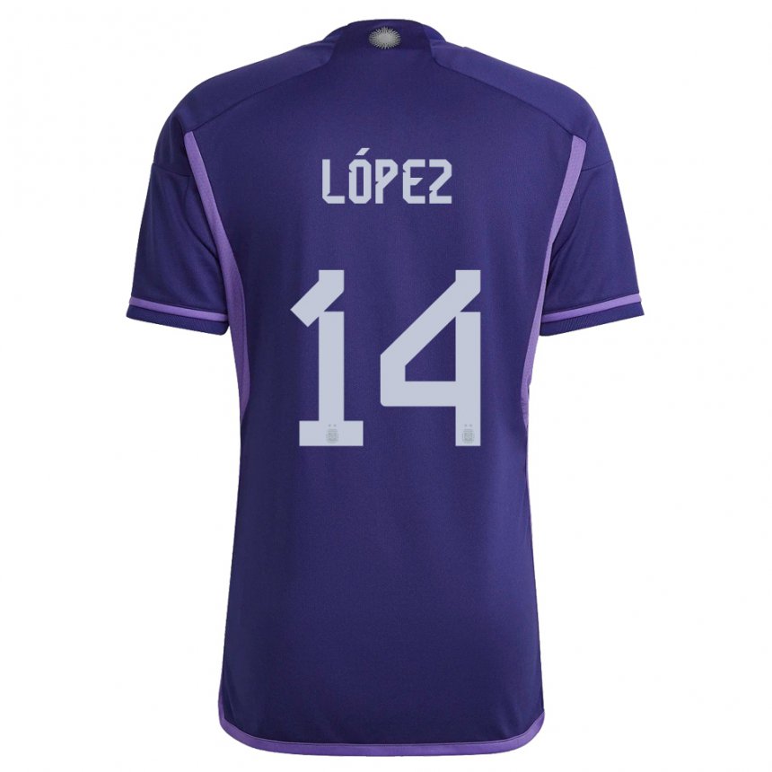 Homme Maillot Argentine Lautaro Lopez #14 Violet Tenues Extérieur 22-24 T-shirt Belgique