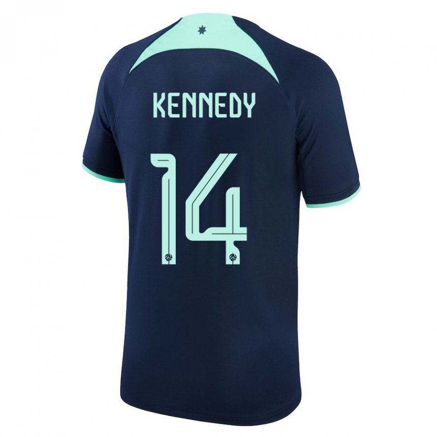Homme Maillot Australie Alanna Kennedy #14 Bleu Foncé Tenues Extérieur 22-24 T-shirt Belgique