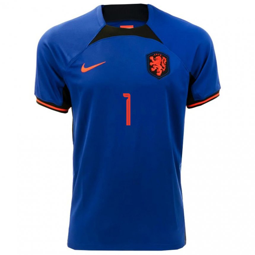 Herren Niederländische Mikki Van Sas #1 Königsblau Auswärtstrikot Trikot 22-24 T-shirt Belgien