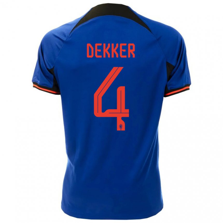 Herren Niederländische Maxim Dekker #4 Königsblau Auswärtstrikot Trikot 22-24 T-shirt Belgien