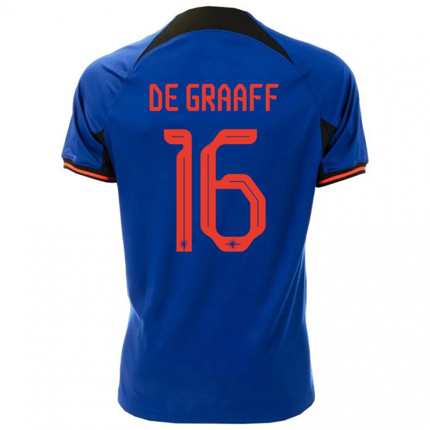 Homme Maillot Pays-bas Tom De Graaff #16 Bleu Royal Tenues Extérieur 22-24 T-shirt Belgique