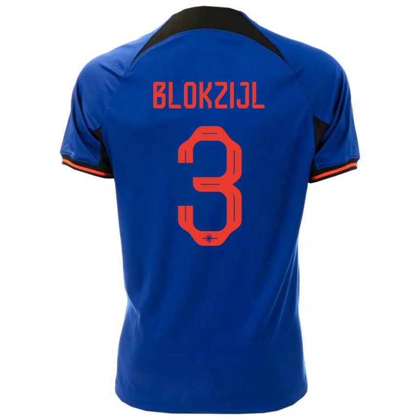 Homme Maillot Pays-bas Thijmen Blokzijl #3 Bleu Royal Tenues Extérieur 22-24 T-shirt Belgique