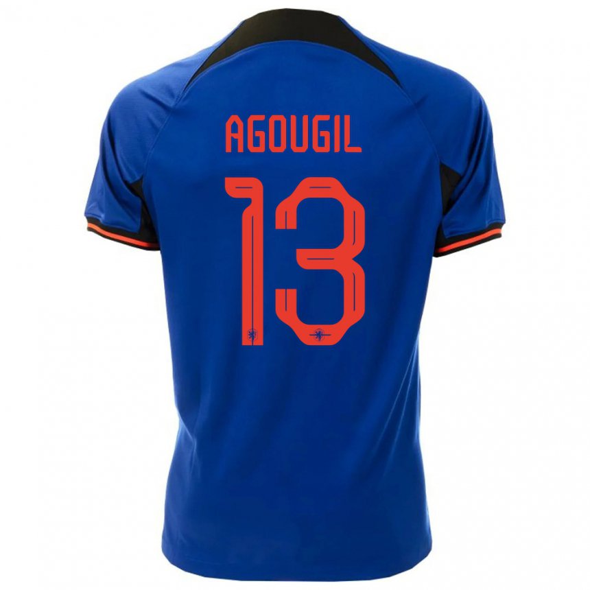 Herren Niederländische Oualid Agougil #13 Königsblau Auswärtstrikot Trikot 22-24 T-shirt Belgien
