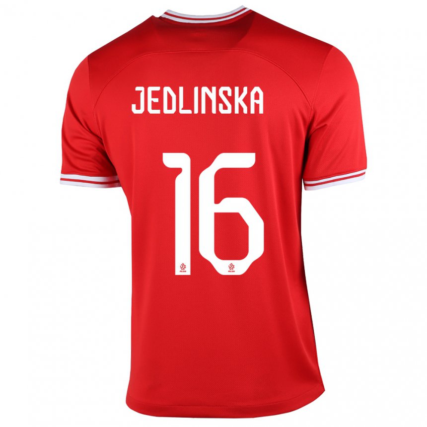 Homme Maillot Pologne Klaudia Jedlinska #16 Rouge Tenues Extérieur 22-24 T-shirt Belgique