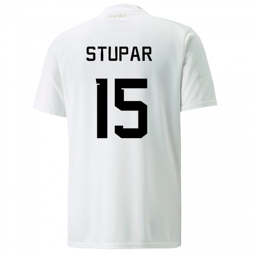 Herren Serbische Zivana Stupar #15 Weiß Auswärtstrikot Trikot 22-24 T-shirt Belgien
