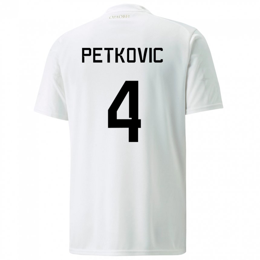 Herren Serbische Nikola Petkovic #4 Weiß Auswärtstrikot Trikot 22-24 T-shirt Belgien