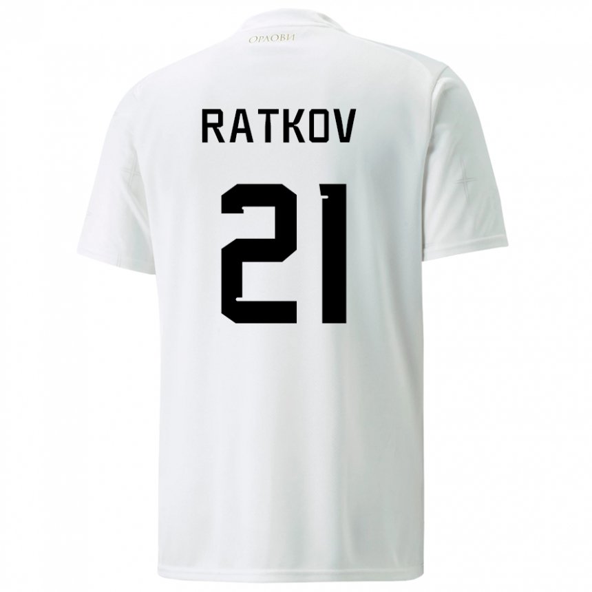 Herren Serbische Petar Ratkov #21 Weiß Auswärtstrikot Trikot 22-24 T-shirt Belgien
